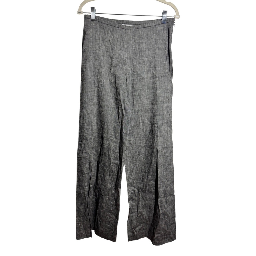 Trina Turk Grey Linen Blend Wide Leg Trousers Side Zip Size 2 Made in USA